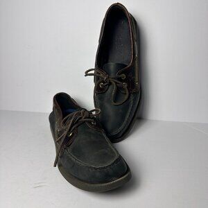 Sperry Top Sider Lace Up Boat Leather Dress Prep Shoes Men Sz 10.5 Slip On Black